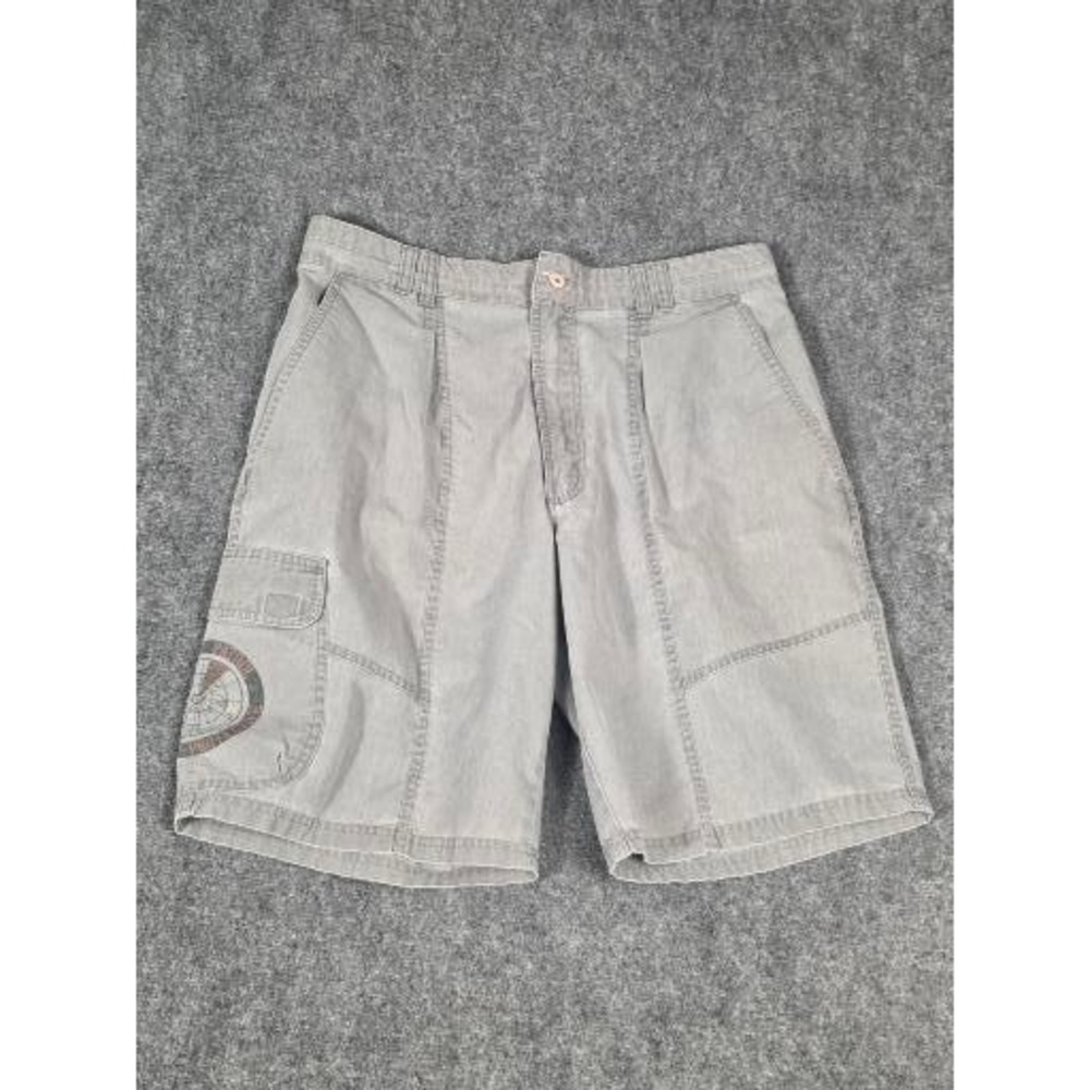 VTG Bugle Boy Mens Gray Desert Patrol Cargo Shorts Size 34 Vintage Graphic P-87